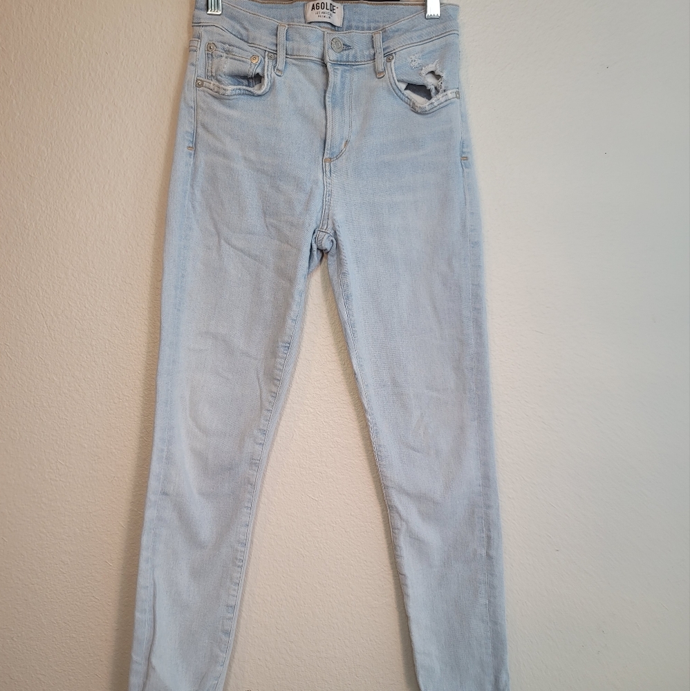 AGOLDE NICO HIGH RISE DISTRESSED JEANS LIGHT WASH WOMEN'S JEANS 25 - Picture 12 of 16